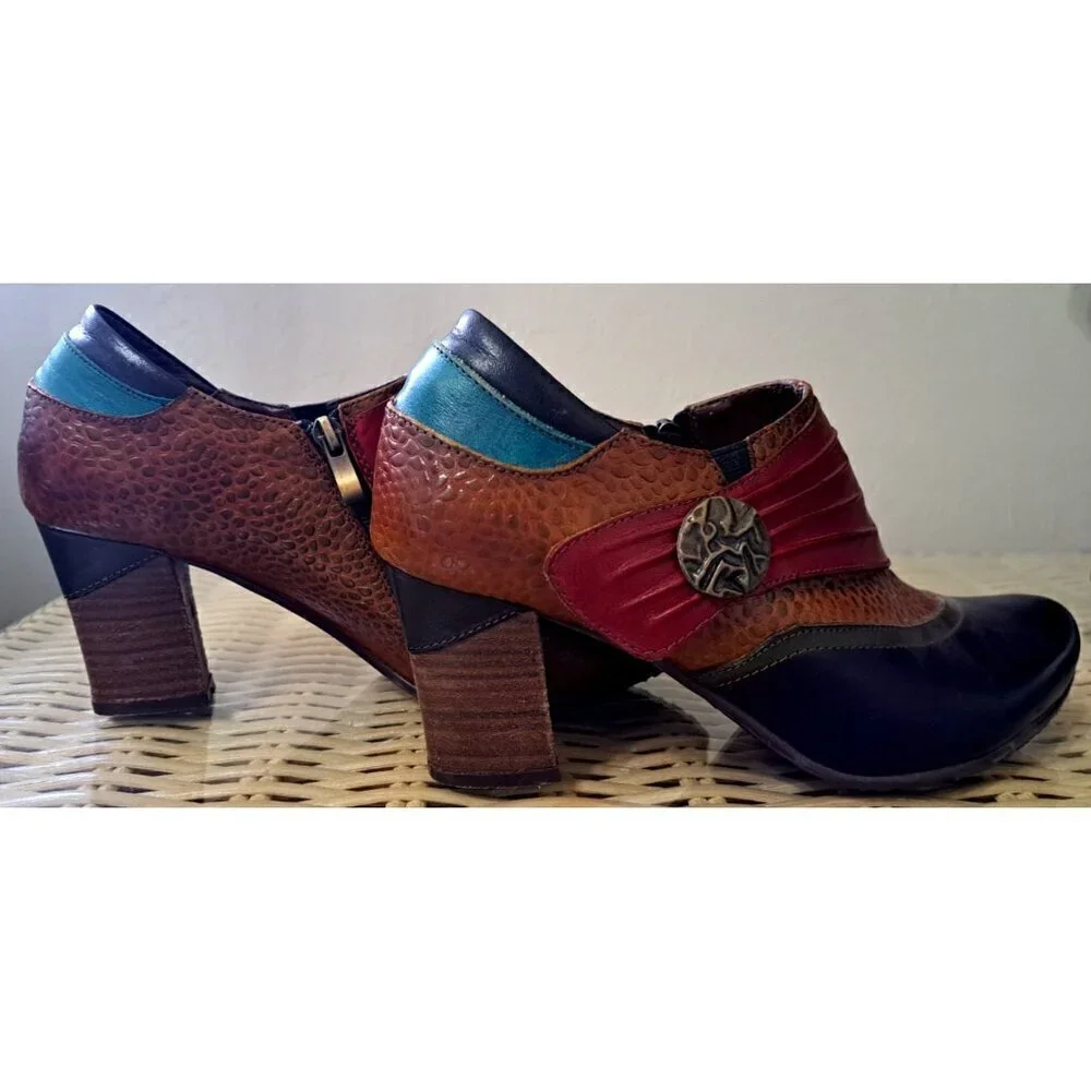 L'Artiste by Spring Step Women's 9.5 Fia Ankle Boot Multicolor Leather Side Zip